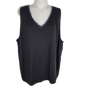 Lane Bryant Womens Top Size 22/24 Silk Cotton Black Lace Trim V Neck Sleeveless